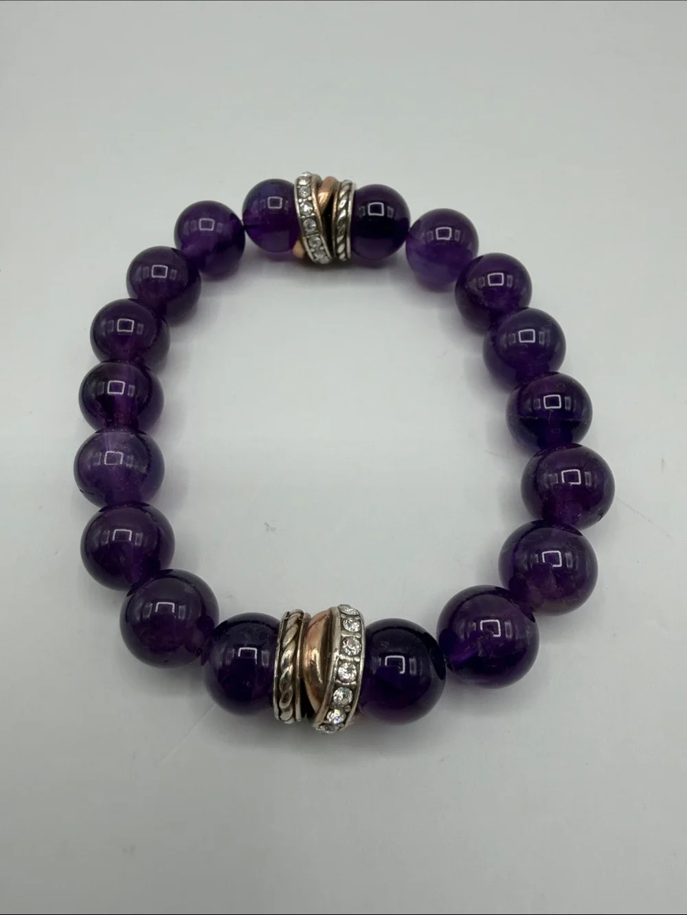 Brighton Neptunes Ring Beaded Purple Agate Stretch Band Bracelet